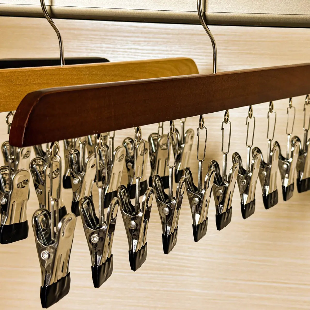 Legging Hanger for Closet Organizer with 10 Clips ,3 Pack Wooden Yoga Pants Hanger Holds 30 Leggings, Space Saving Hanging Closet Organizer w/Rubber Coated Closet Organizers and Storage,Clothes Hanger with Clips for Bra,Belt,Sock,Hat Hanging Organization