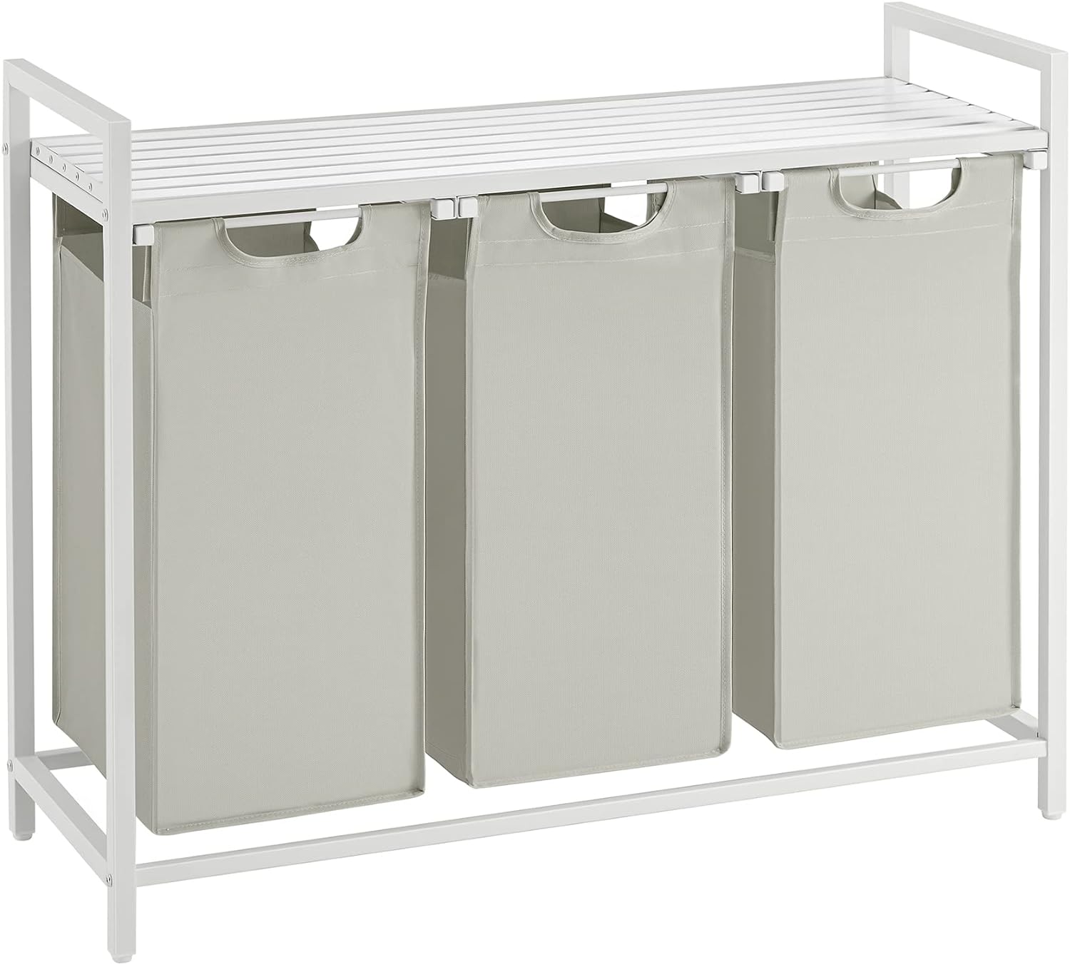3-Bag Laundry Sorter with Shelf (120L Capacity), 3-Compartment Laundry Hamper with Removable & Washable Oxford Fabric Bags