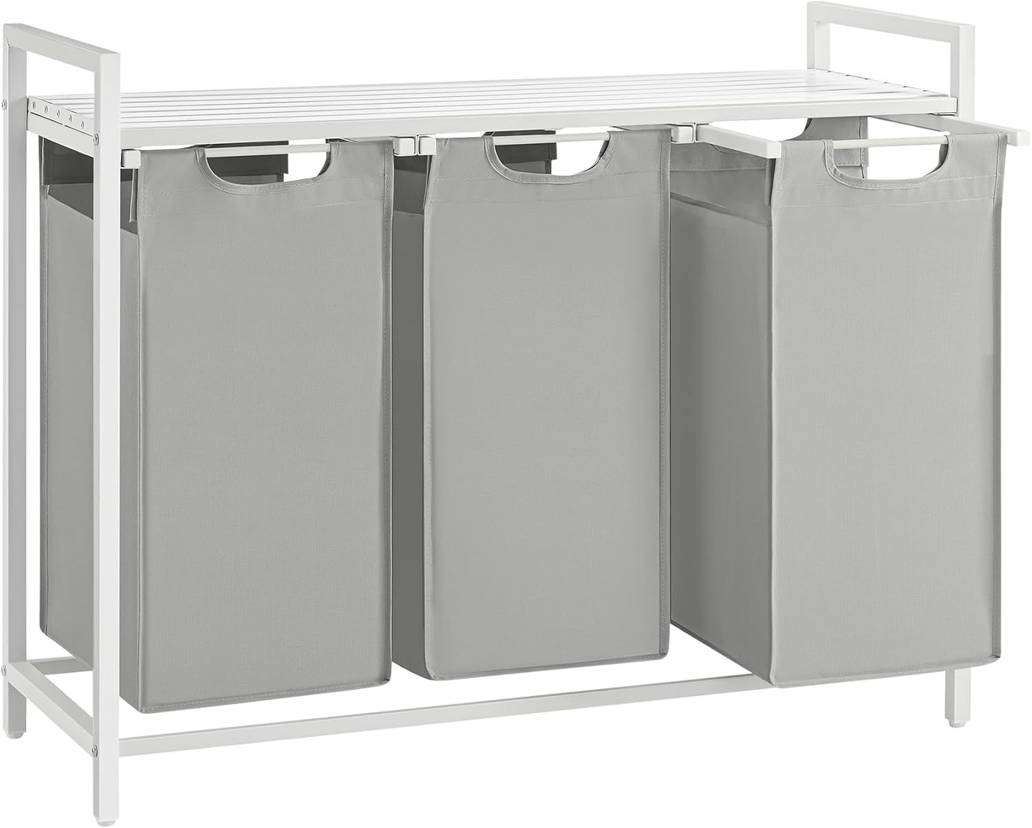 3-Bag Laundry Sorter with Shelf (120L Capacity), 3-Compartment Laundry Hamper with Removable & Washable Oxford Fabric Bags