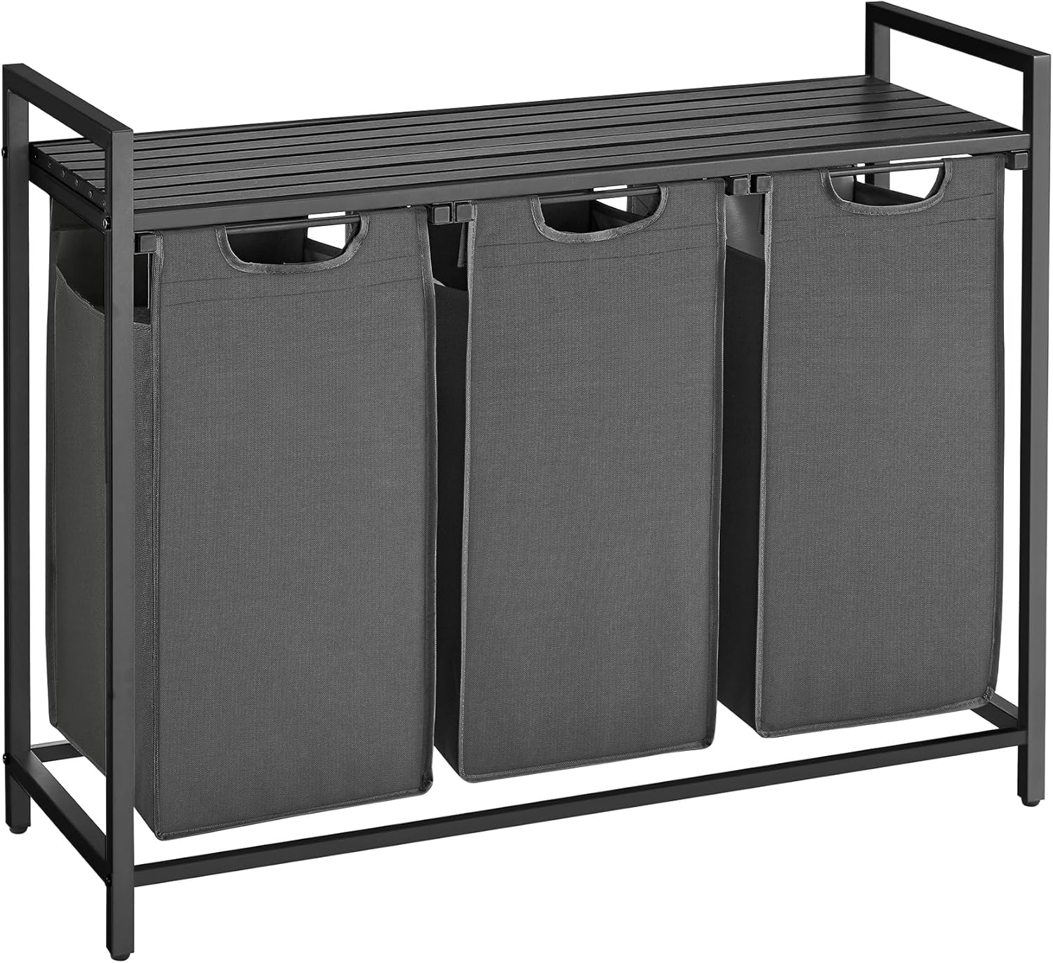 3-Bag Laundry Sorter with Shelf (120L Capacity), 3-Compartment Laundry Hamper with Removable & Washable Oxford Fabric Bags