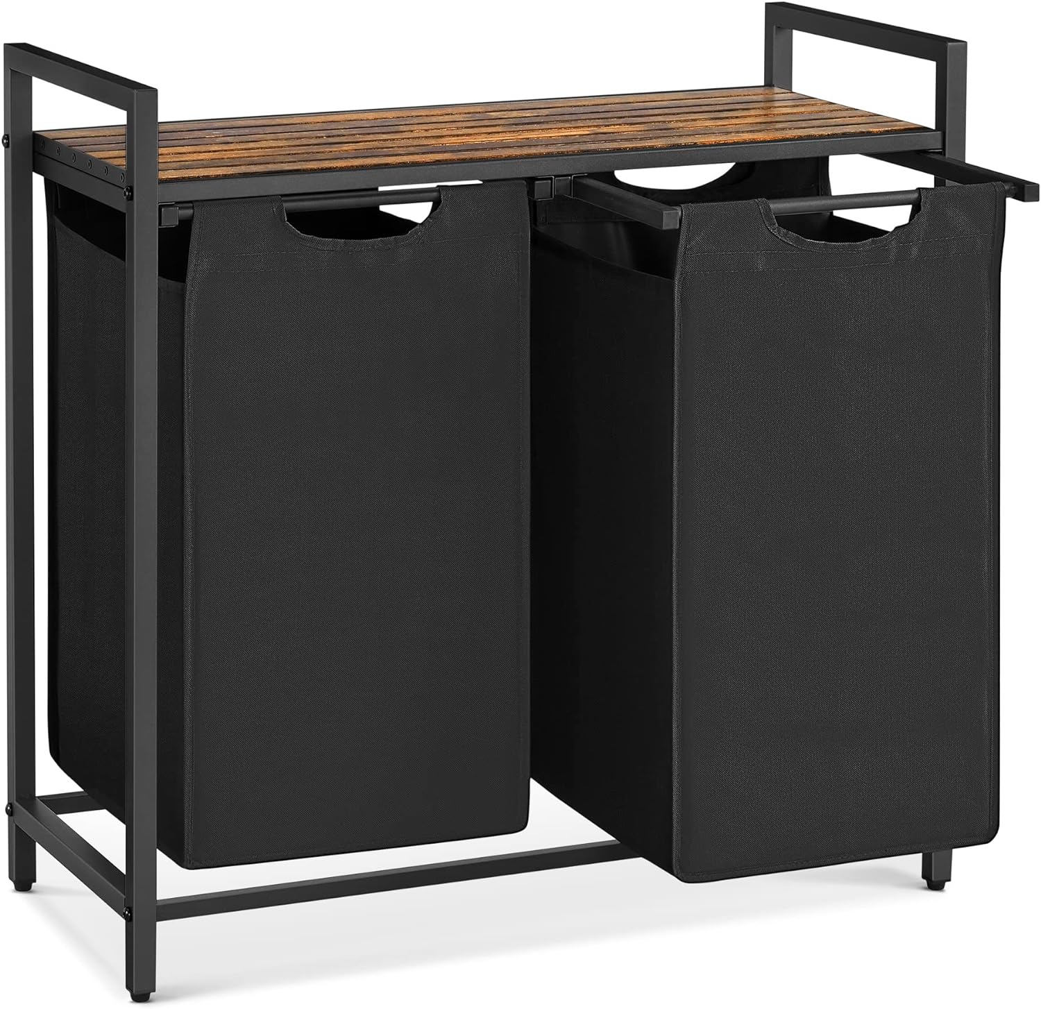 3-Bag Laundry Sorter with Shelf (120L Capacity), 3-Compartment Laundry Hamper with Removable & Washable Oxford Fabric Bags