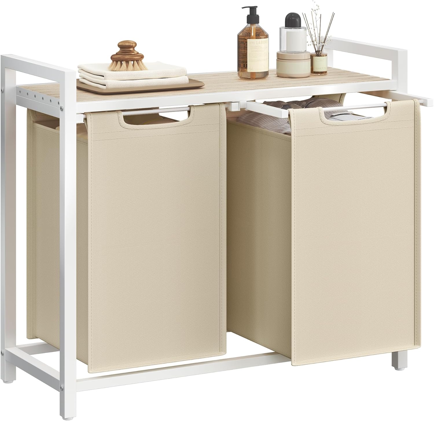 3-Bag Laundry Sorter with Shelf (120L Capacity), 3-Compartment Laundry Hamper with Removable & Washable Oxford Fabric Bags