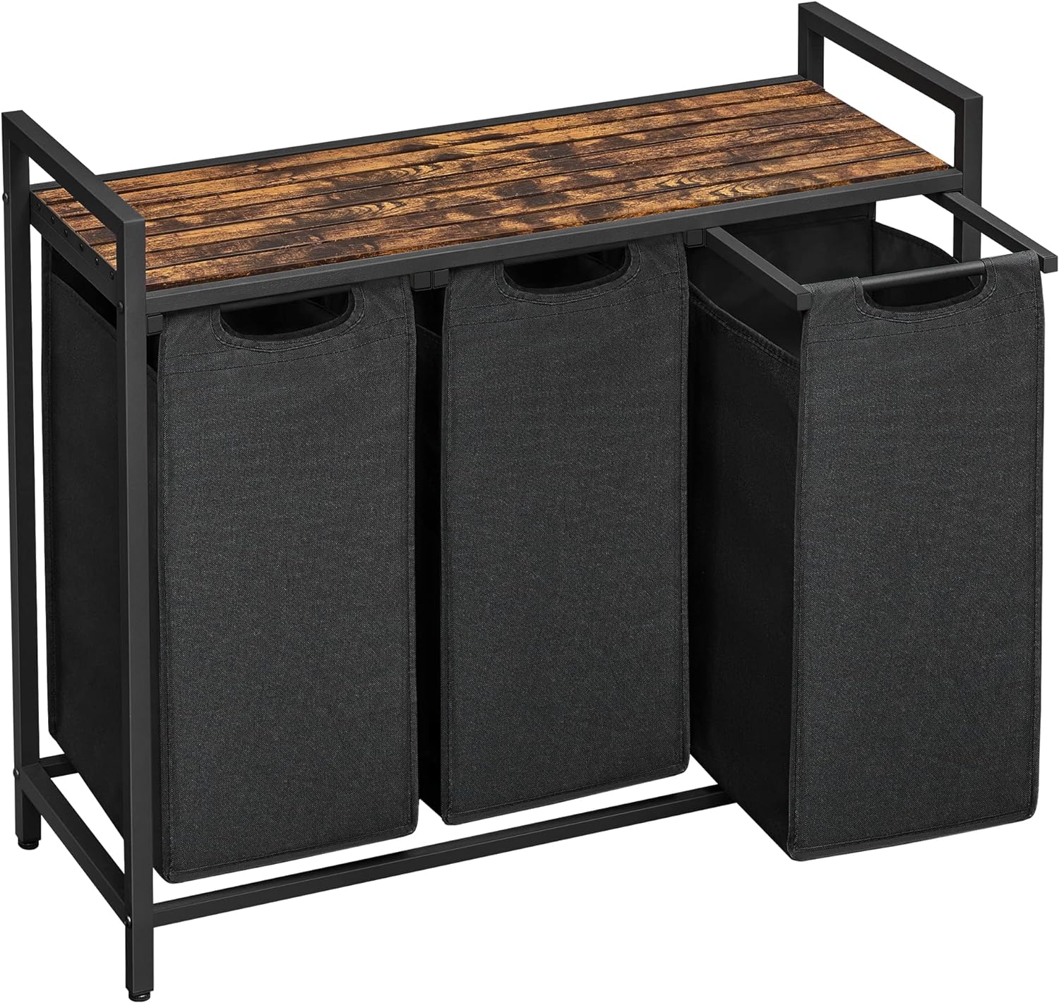 3-Bag Laundry Sorter with Shelf (120L Capacity), 3-Compartment Laundry Hamper with Removable & Washable Oxford Fabric Bags